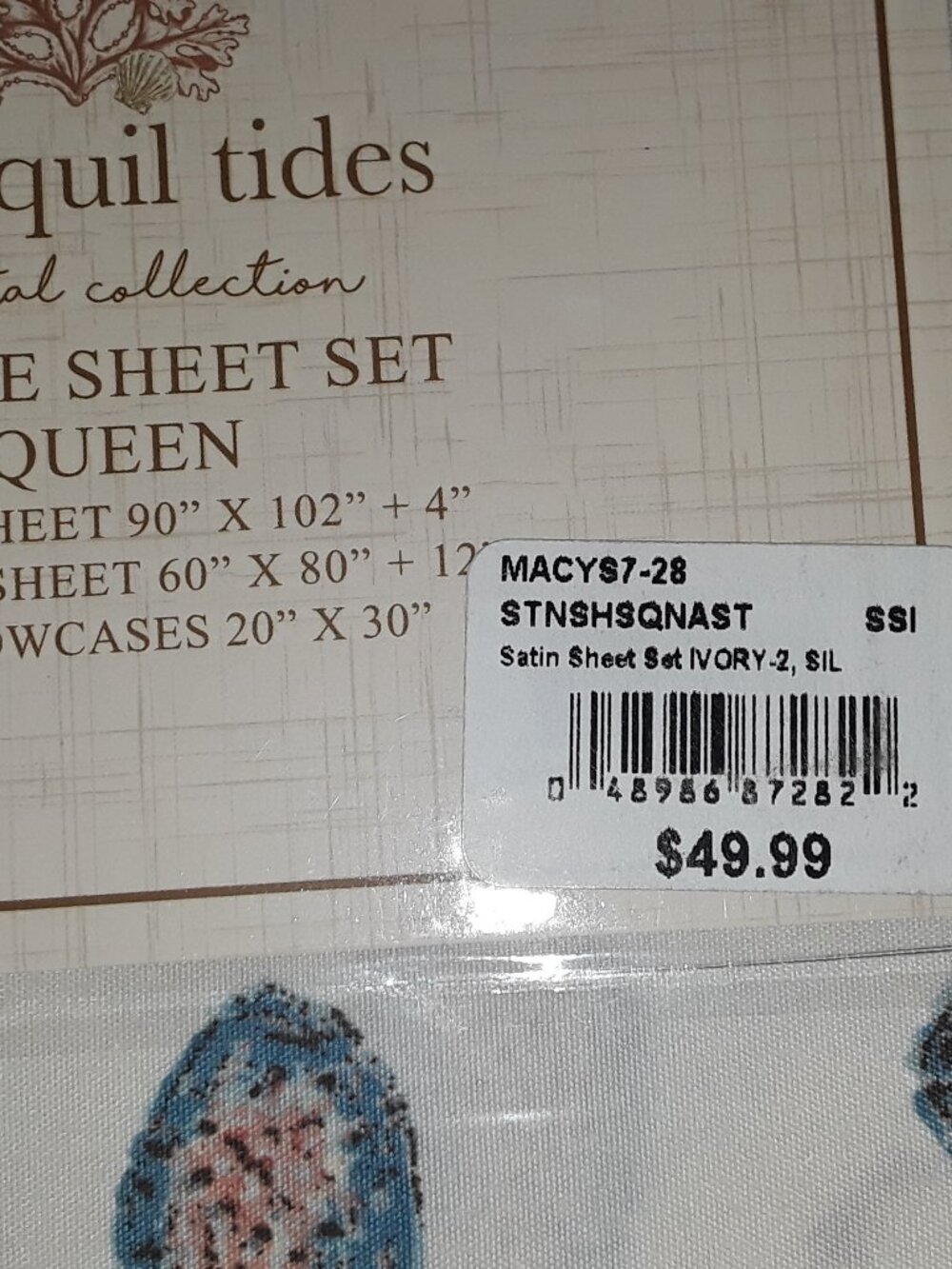 NWT Queen Sheets-Tranquil Tides Coastal Collection 4-piece set shells starfish - Picture 12 of 13